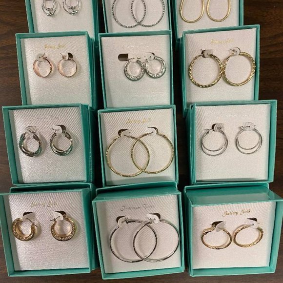 12 Pair of hoops yellow white gold plate snap all sizes styles turquoise box NWT - Picture 1 of 1